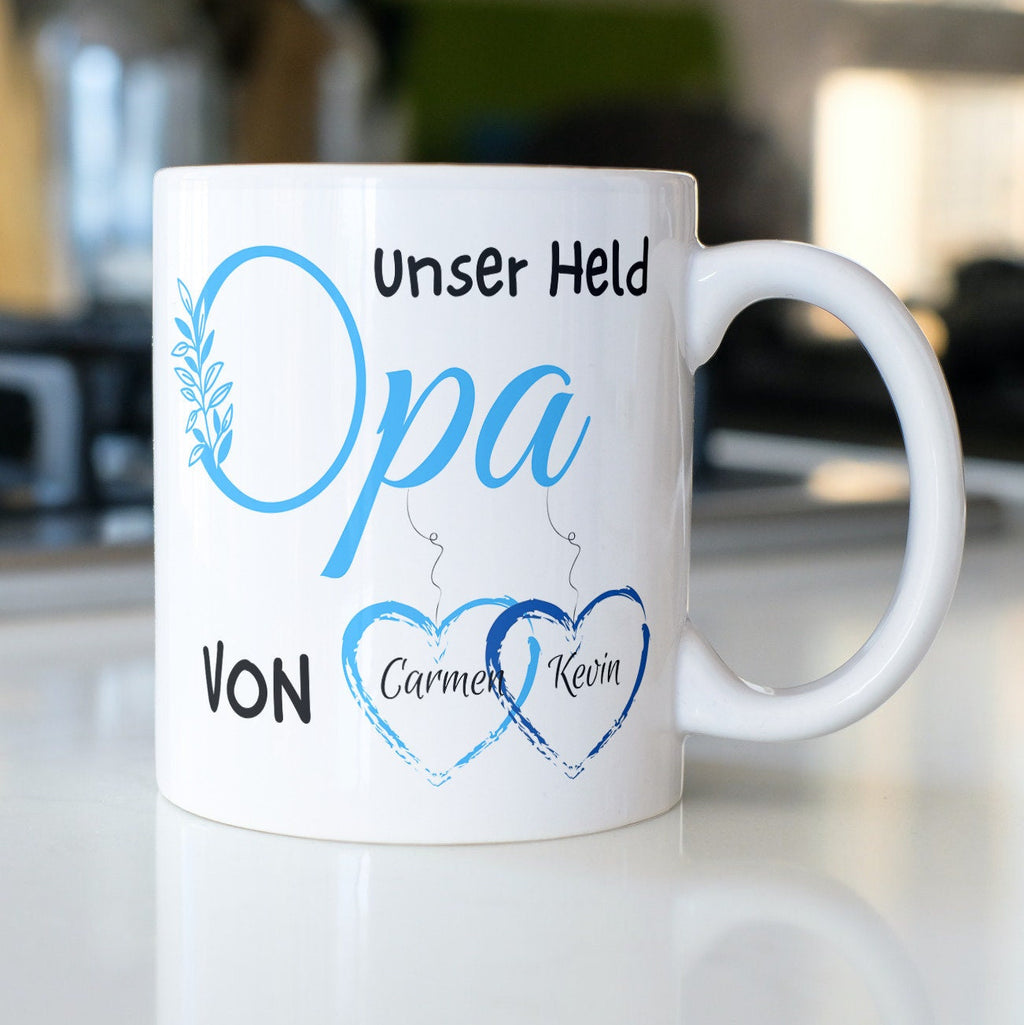 Personalisierte Tasse für den Opi, Großvater, Unser Held Opa | Kaffeetasse Namenstasse | Geschenkidee | Individuell bedruckt - GlamourDesign