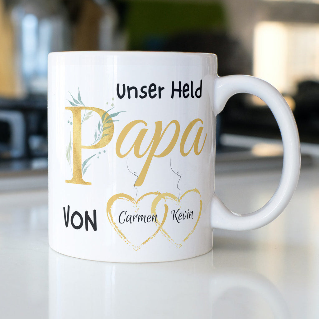 Personalisierte Tasse für den Papa, Vater, Unser Held Papa | Kaffeetasse Namenstasse | Geschenkidee | Individuell bedruckt - GlamourDesign