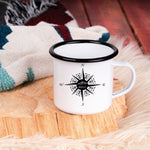 Lade das Bild in den Galerie-Viewer, Emaille Tasse| Becher| Camping| Kompass mit personalisierbaren Wunschtext
