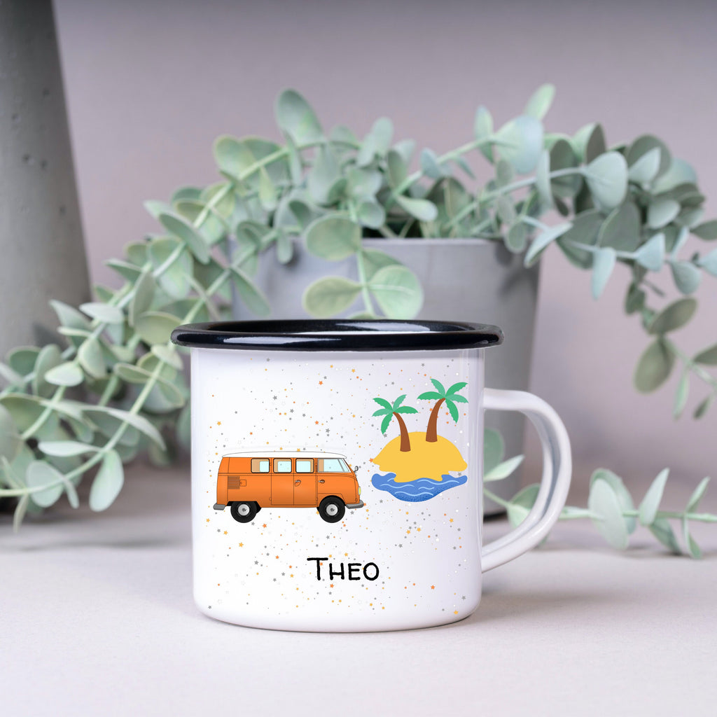 Emaille Tasse| Becher| VW Bus| Camping| personalisierbar mit Wunschnamen - GlamourDesign