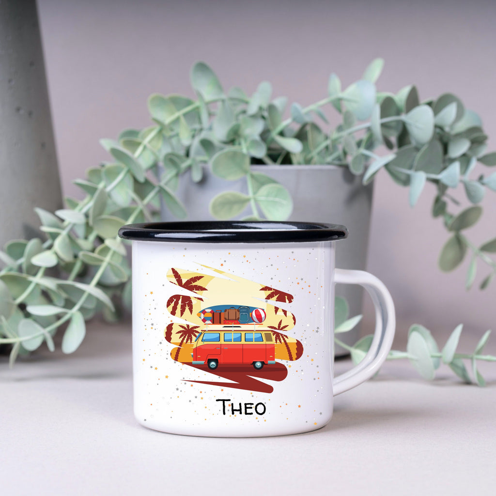 Emaille Tasse| Becher| VW Bus| Camping| personalisierbar mit Wunschnamen - GlamourDesign