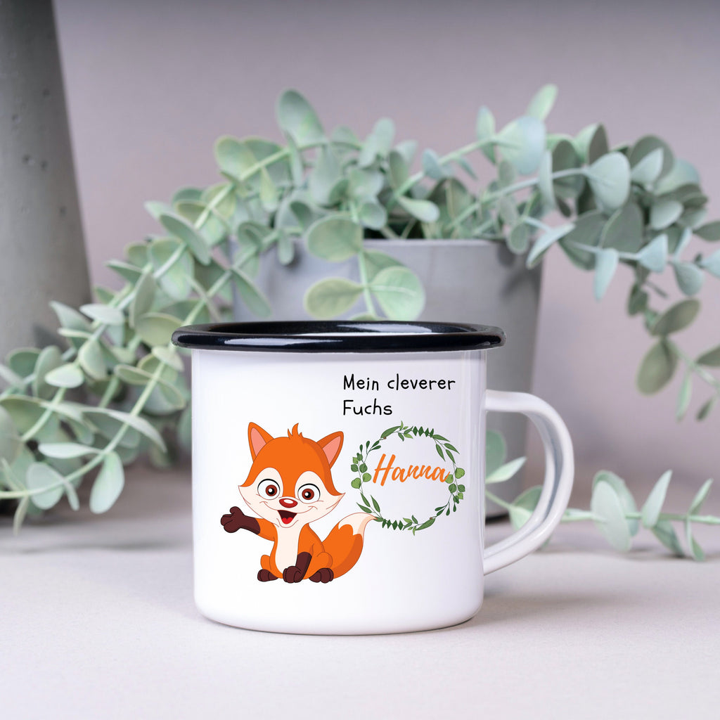 Emaille Tasse| Becher| Kinder| Fuchs-Motiv| personalisierbar mit Namen