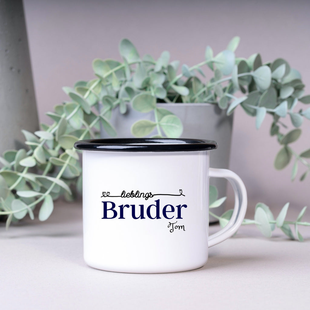 Emaille Tasse| Becher| Geschenk Bruder| mit Wunschnamen| Lieblingsbruder