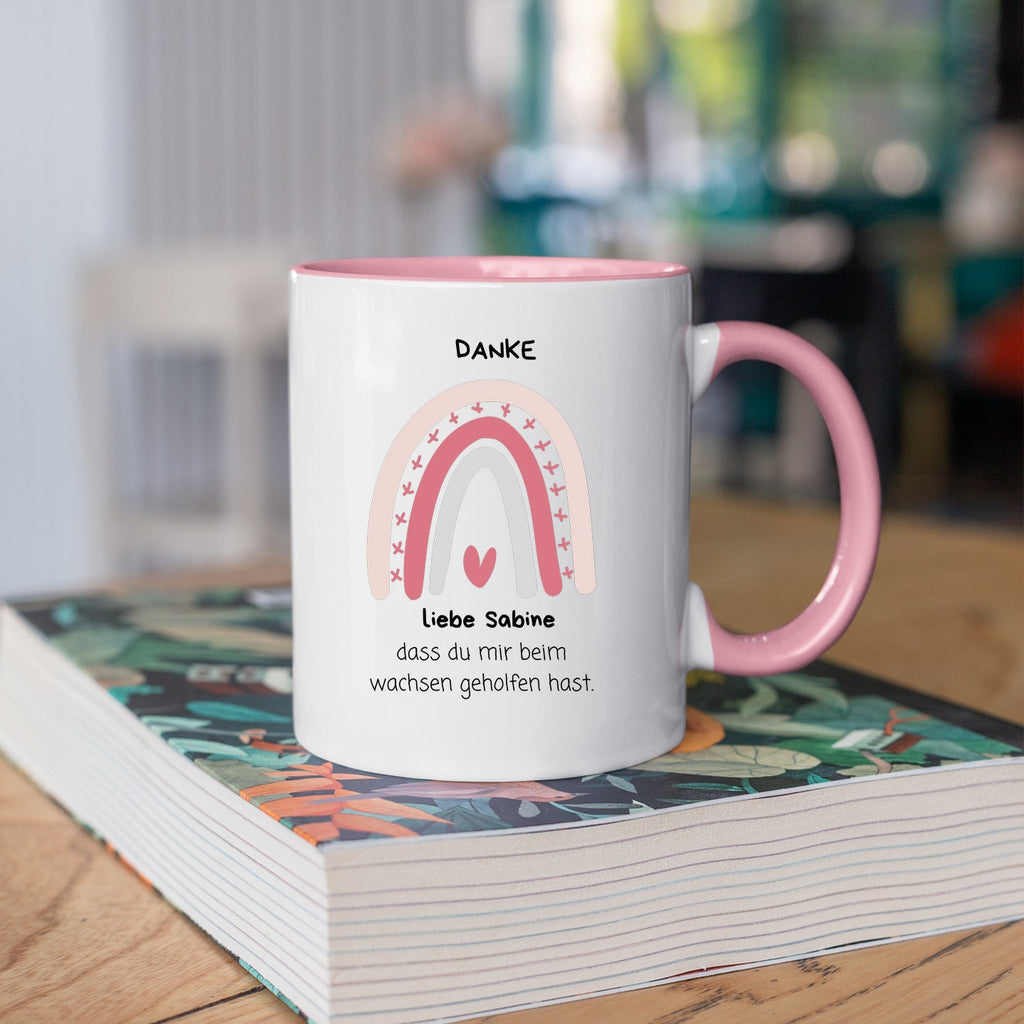 Tasse mit Regenbogen- Motiv| Wunschtext| Rosa - GlamourDesign