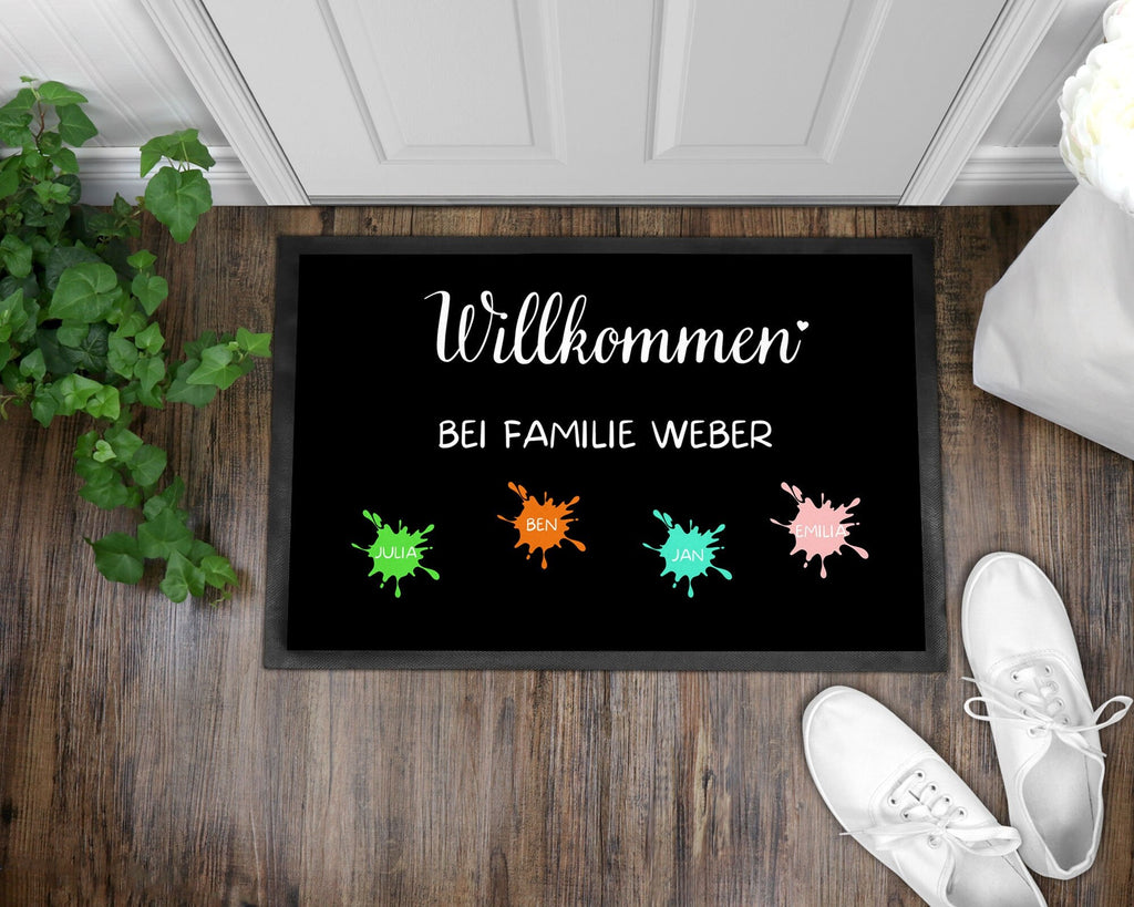 Fußmatte | bunt mit Farbklecksen| personalisierbar mit bis zu 7 Vornamen | Indoor - GlamourDesign