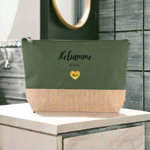 Personalisierte Kosmetiktasche aus Jute | Hebamme mit Herz | personalisiert mit Namen | Geschenk | Dankeschön | in 4 Farben