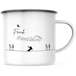 Lade das Bild in den Galerie-Viewer, Emaille Tasse| Becher| Berge mit Snowboarder | personalisierbar mit Namen
