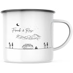 Lade das Bild in den Galerie-Viewer, Emaille Tasse| Becher| Berge mit Camper | personalisierbar mit Namen
