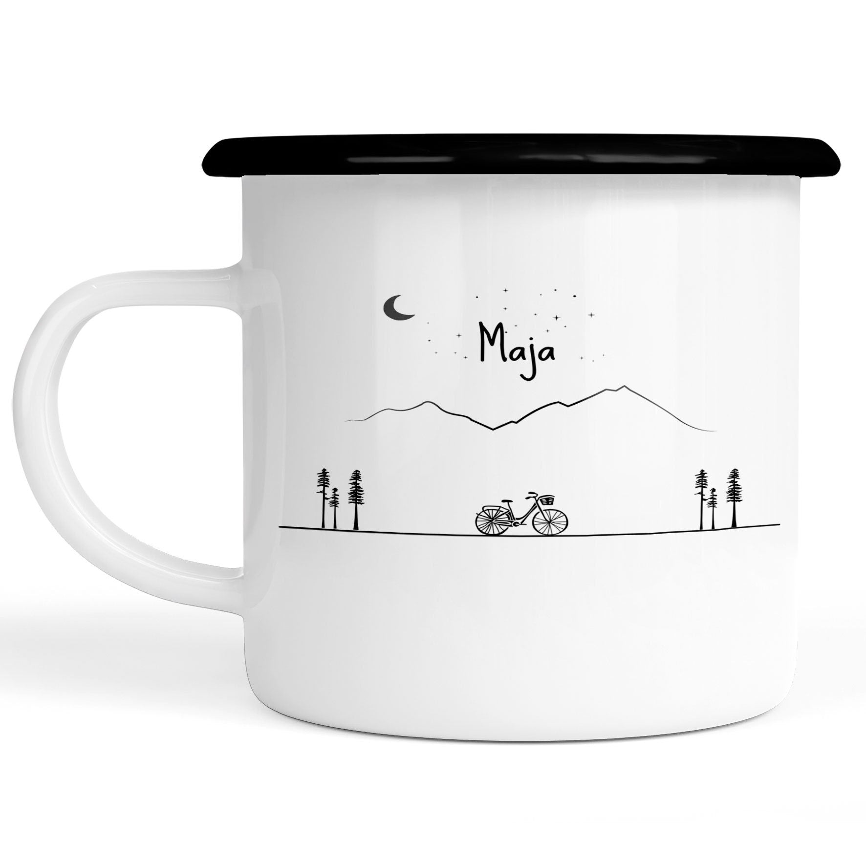 Emaille Tasse| Becher| Berge | Fahrrad | personalisierbar mit Namen