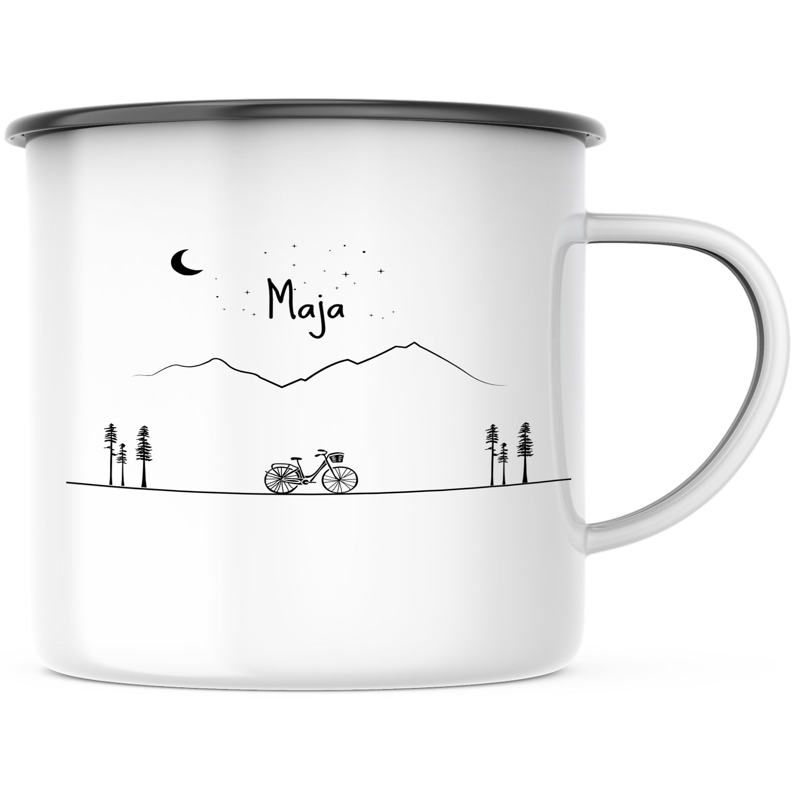 Emaille Tasse| Becher| Berge | Fahrrad | personalisierbar mit Namen