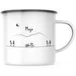 Lade das Bild in den Galerie-Viewer, Emaille Tasse| Becher| Berge | Fahrrad | personalisierbar mit Namen
