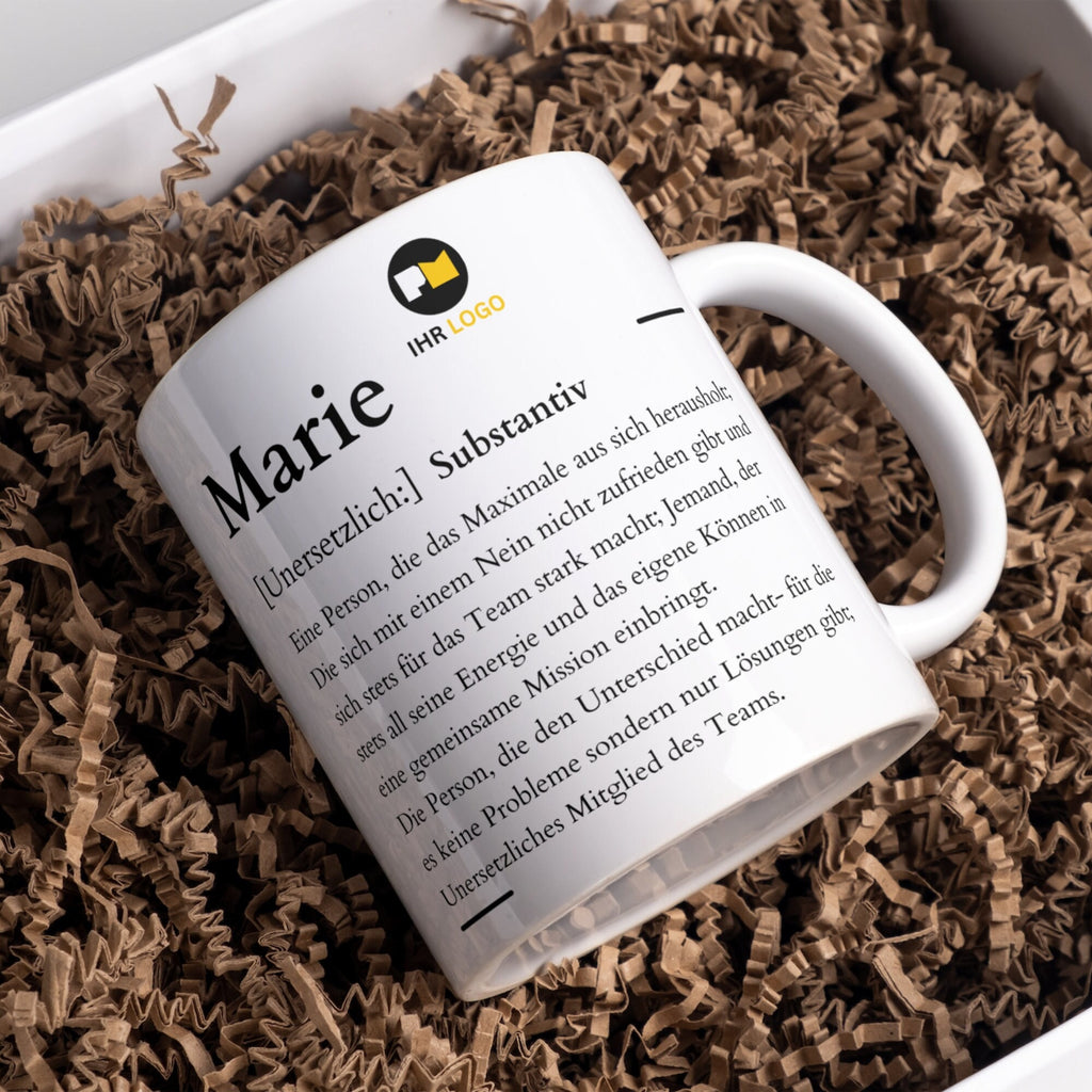 Mitarbeitergeschenk mit Namen | Personalisierbare Tasse | Logo - GlamourDesign