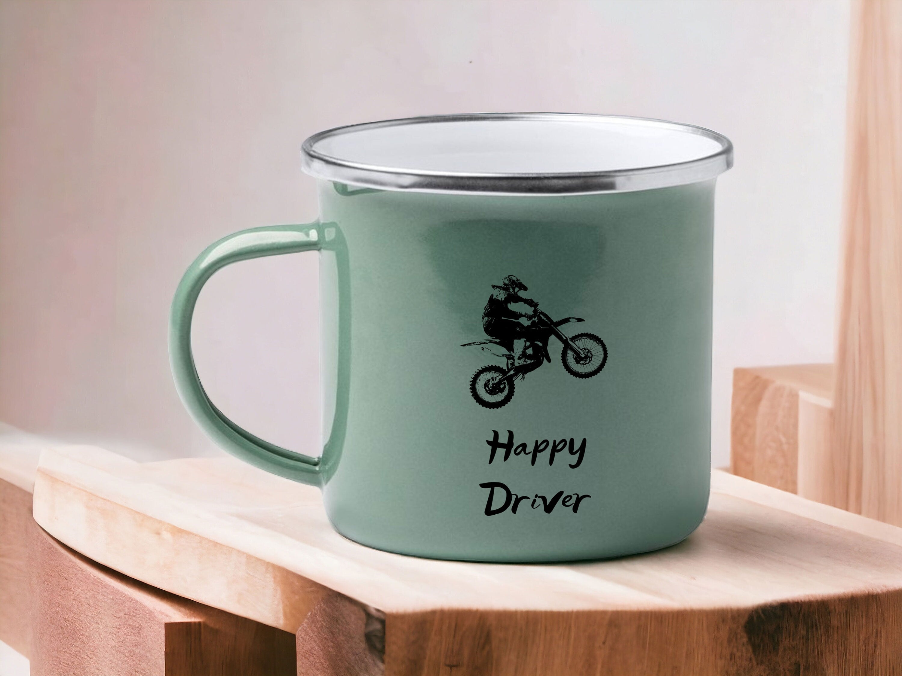 Emaille Tasse in Mint| Motorcross| Motorradfahrer| mit Wunschname