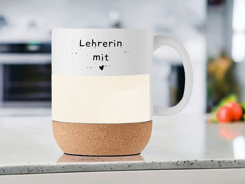 Tasse aus Keramik | personalisierbar mit Wunschnamen| Tasse für Lehrerinnen | Kork | Lehrerin mit Herz