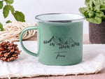 Lade das Bild in den Galerie-Viewer, Emaille Tasse in Mint| Becher für Camper|Wandern|personalisiert mit deinem Wunschnamen| beidseitig bedruckt
