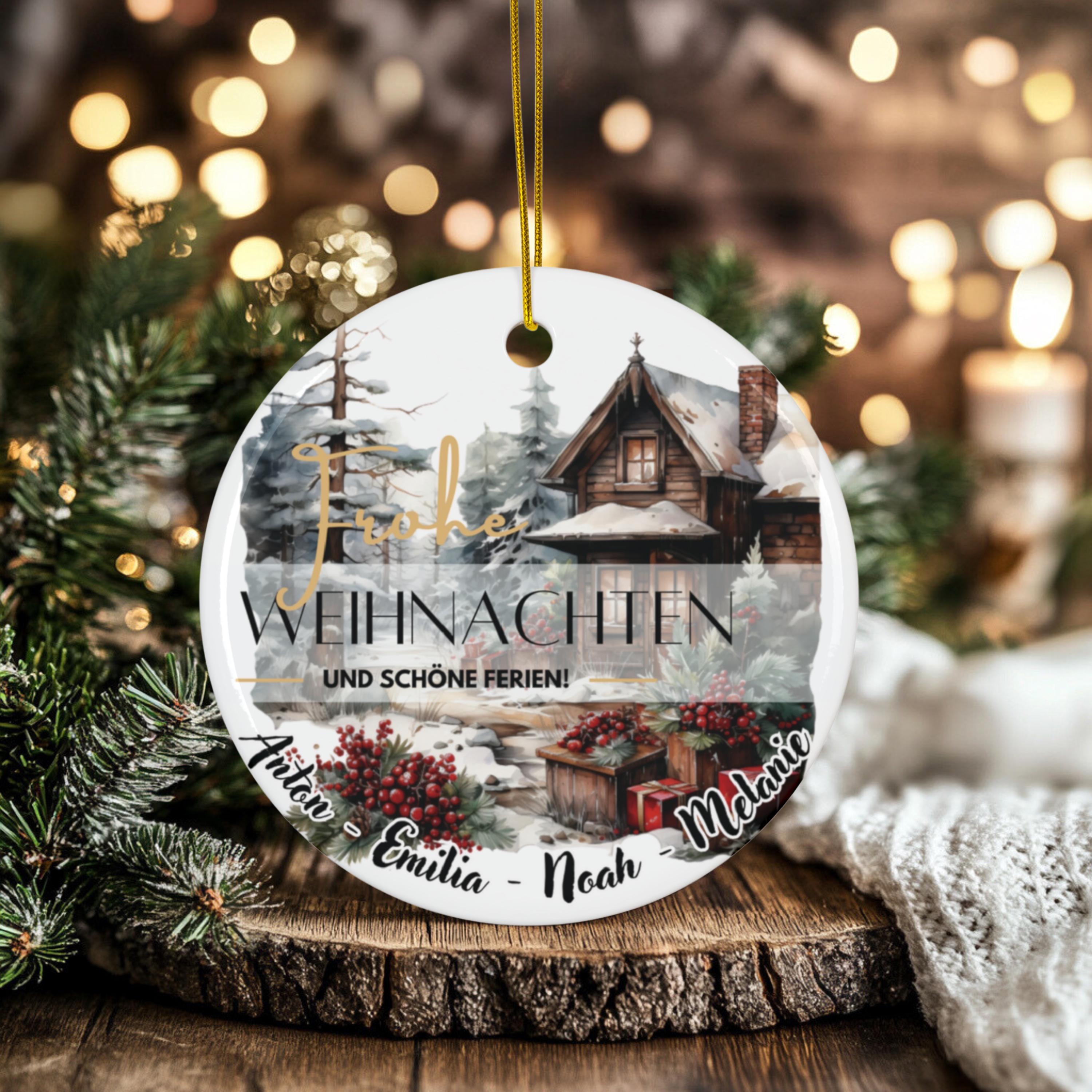 Personalisierter Weihnachtsbaumanhänger mit Familiennamen Individueller Christbaumschmuck bedruckte Weihnachtsdeko Geschenk mit Wunschtext