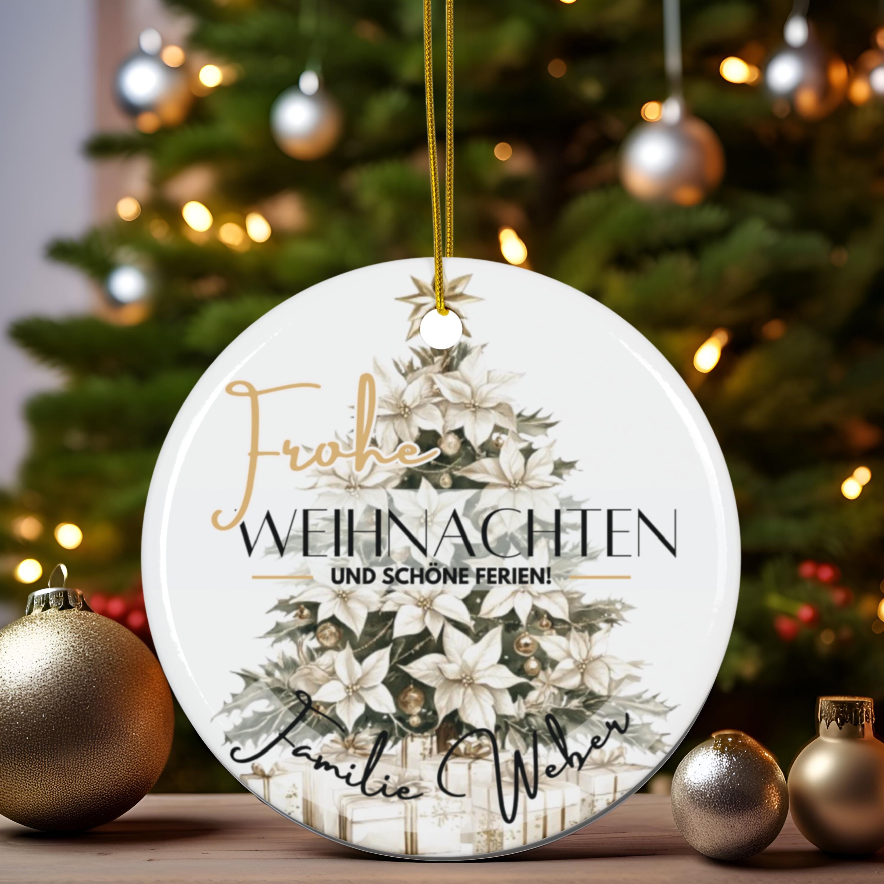 Personalisierter Weihnachtsbaumanhänger mit Familiennamen Individueller Christbaumschmuck bedruckte Weihnachtsdeko Geschenk mit Wunschtext