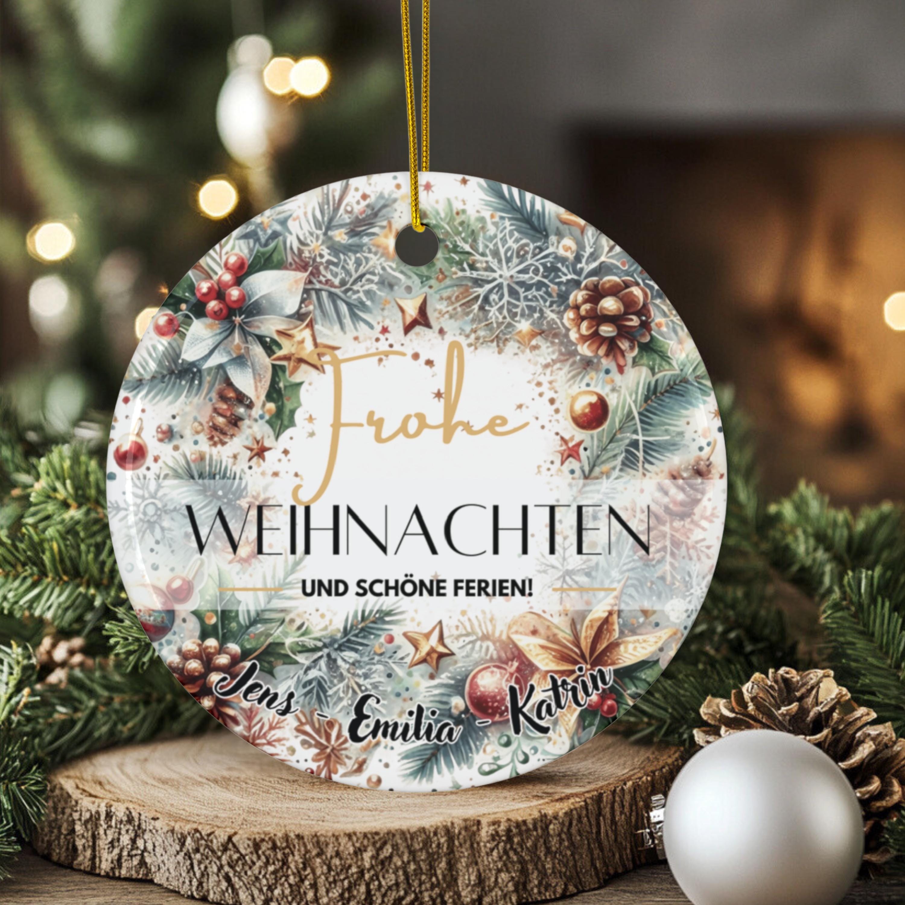 Personalisierter Weihnachtsbaumanhänger mit Familiennamen Individueller Christbaumschmuck bedruckte Weihnachtsdeko Geschenk mit Wunschtext