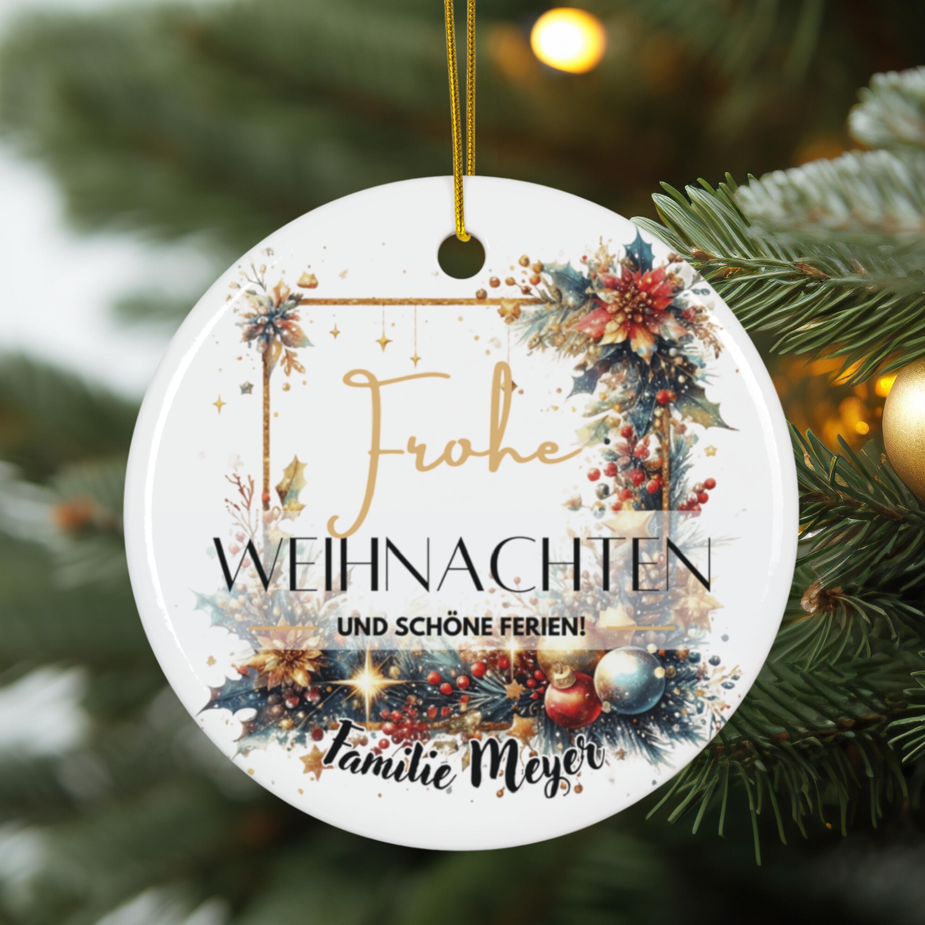 Personalisierter Weihnachtsbaumanhänger mit Familiennamen Individueller Christbaumschmuck bedruckte Weihnachtsdeko Geschenk mit Wunschtext