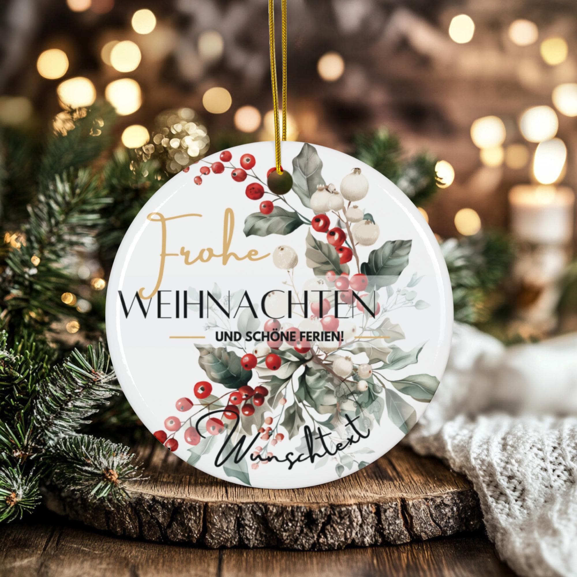 Personalisierter Weihnachtsbaumanhänger mit Familiennamen Individueller Christbaumschmuck bedruckte Weihnachtsdeko Geschenk mit Wunschtext