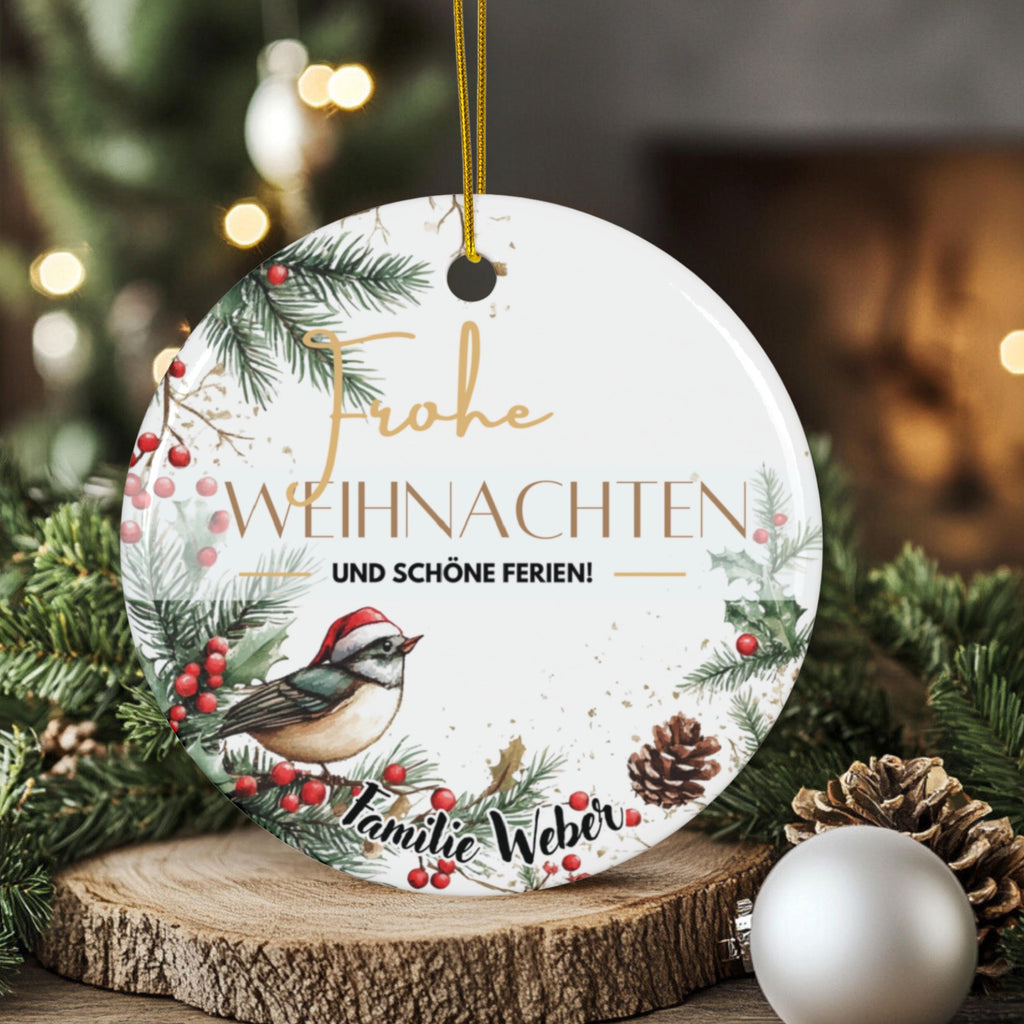 Personalisierter Weihnachtsbaumanhänger mit Familiennamen Individueller Christbaumschmuck bedruckte Weihnachtsdeko Geschenk mit Wunschtext