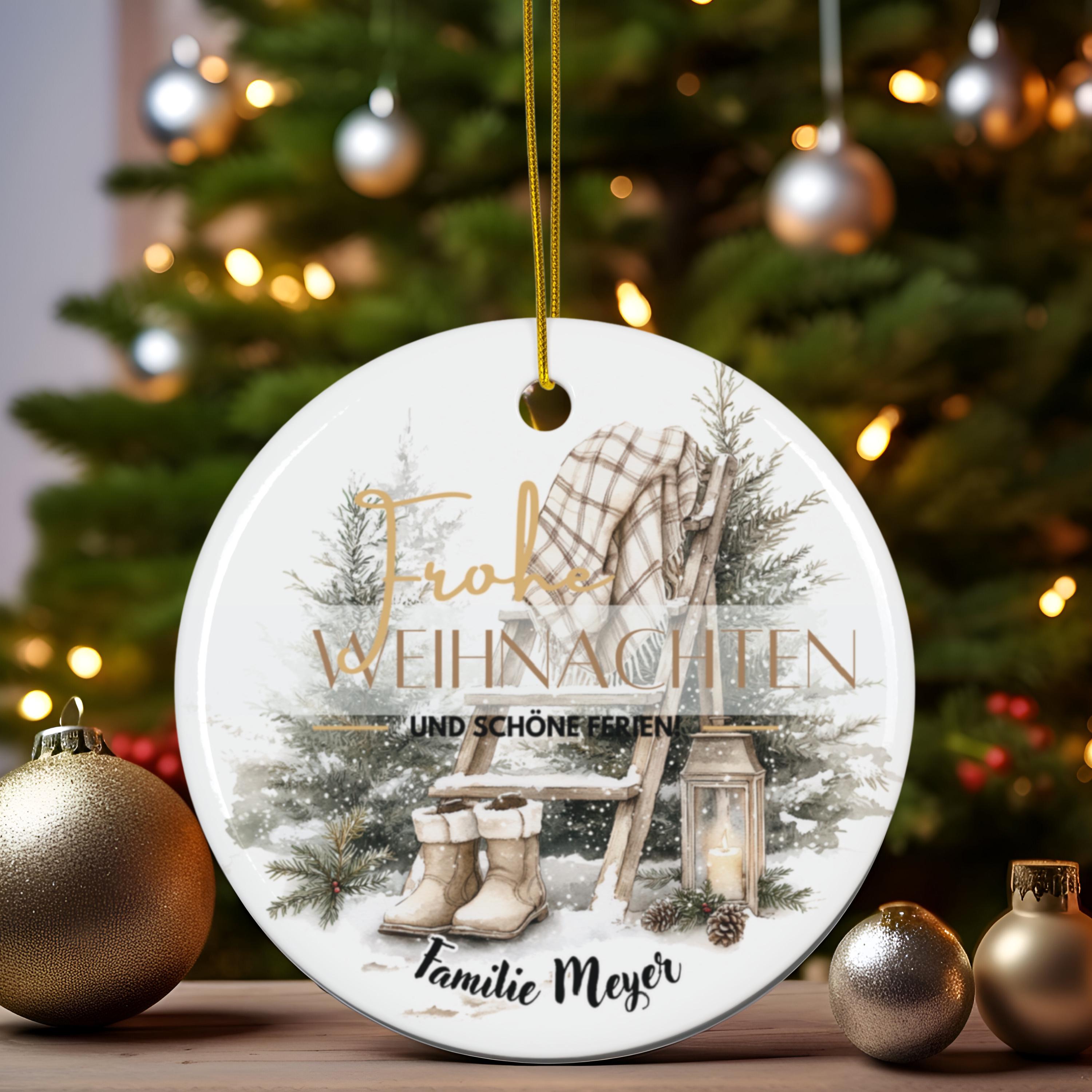 Personalisierter Weihnachtsbaumanhänger mit Familiennamen Individueller Christbaumschmuck bedruckte Weihnachtsdeko Geschenk mit Wunschtext