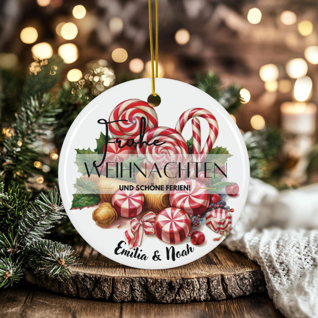 Personalisierter Weihnachtsbaumanhänger mit Familiennamen Individueller Christbaumschmuck bedruckte Weihnachtsdeko Geschenk mit Wunschtext