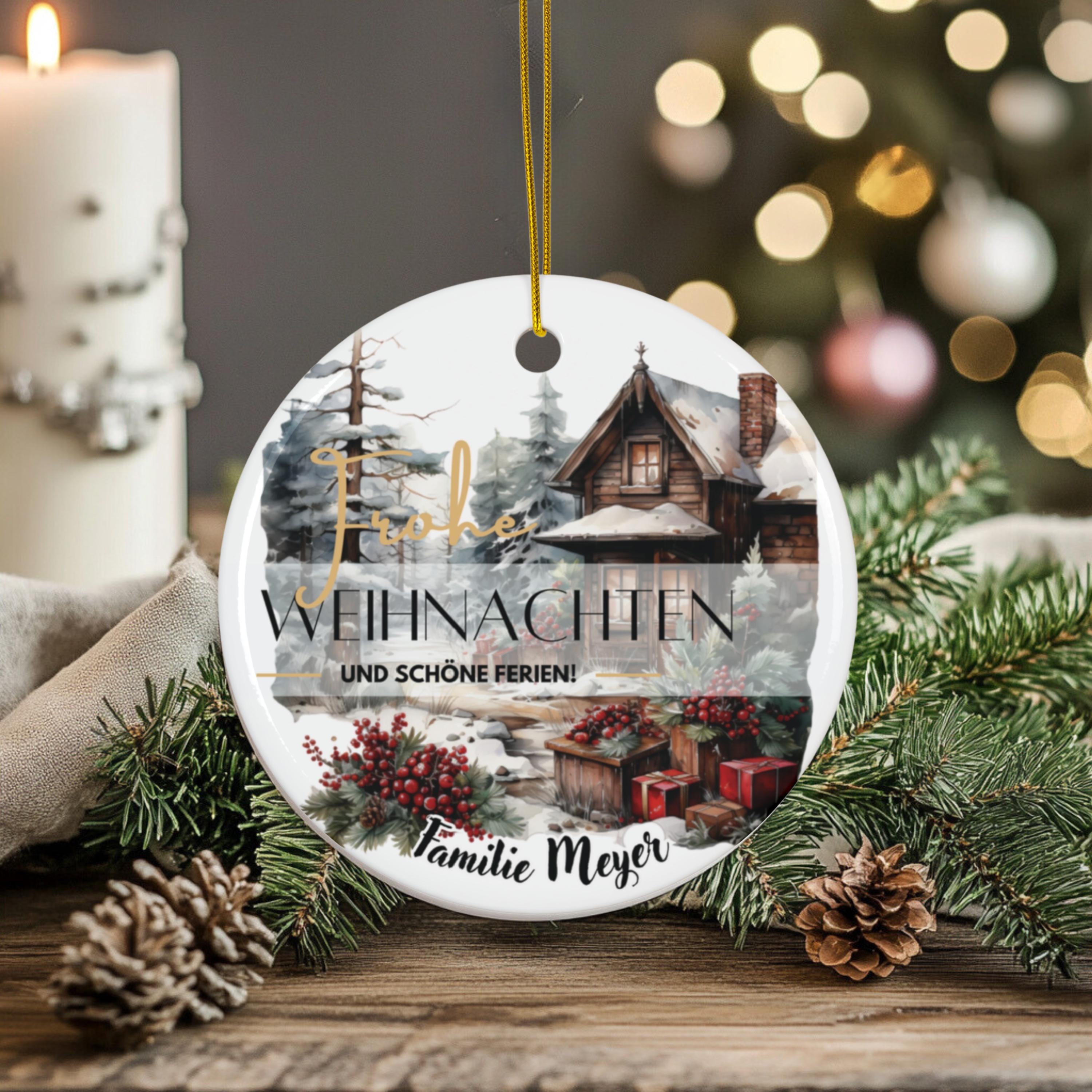 Personalisierter Weihnachtsbaumanhänger mit Familiennamen Individueller Christbaumschmuck bedruckte Weihnachtsdeko Geschenk mit Wunschtext