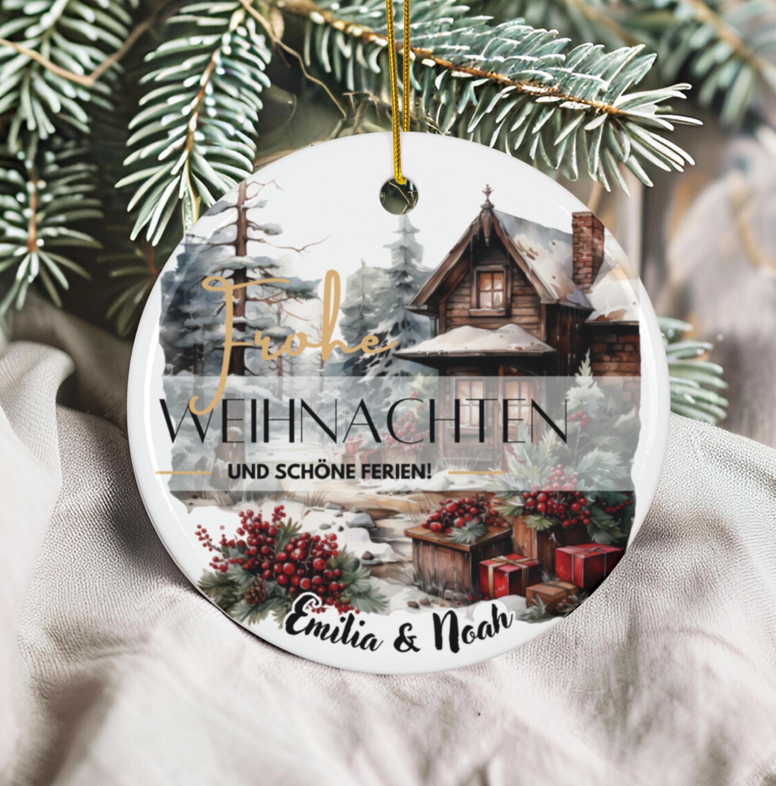 Personalisierter Weihnachtsbaumanhänger mit Familiennamen Individueller Christbaumschmuck bedruckte Weihnachtsdeko Geschenk mit Wunschtext