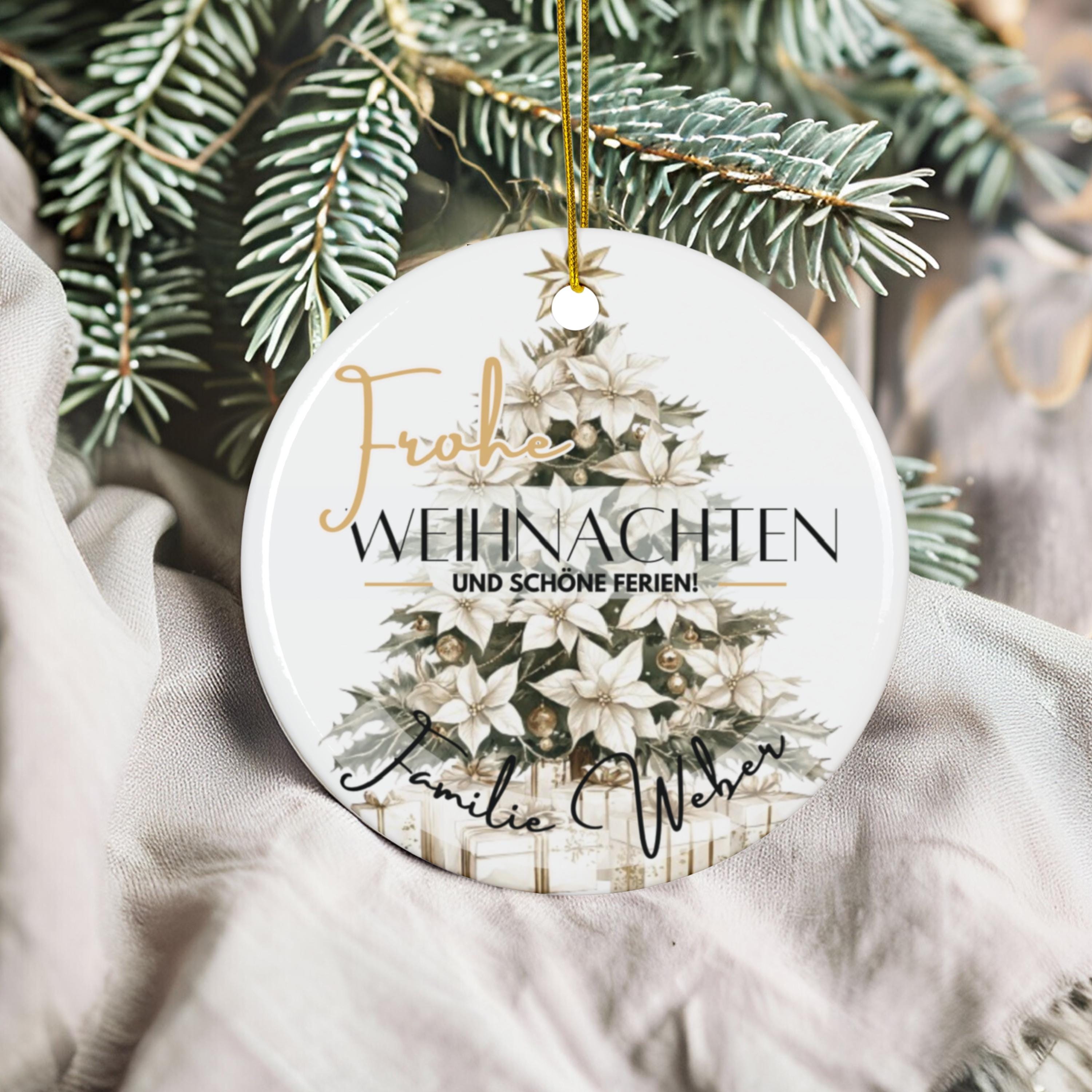 Personalisierter Weihnachtsbaumanhänger mit Familiennamen Individueller Christbaumschmuck bedruckte Weihnachtsdeko Geschenk mit Wunschtext