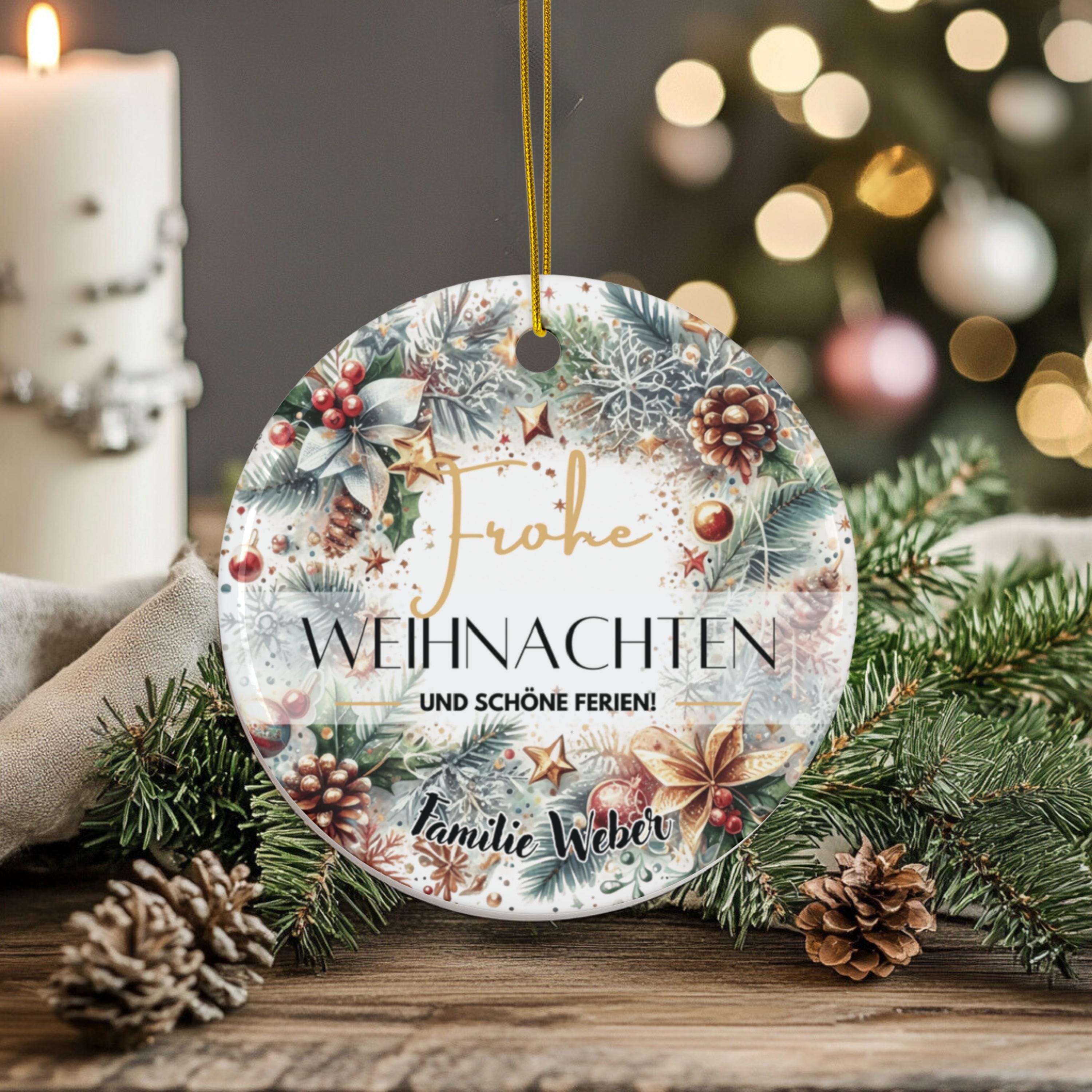 Personalisierter Weihnachtsbaumanhänger mit Familiennamen Individueller Christbaumschmuck bedruckte Weihnachtsdeko Geschenk mit Wunschtext