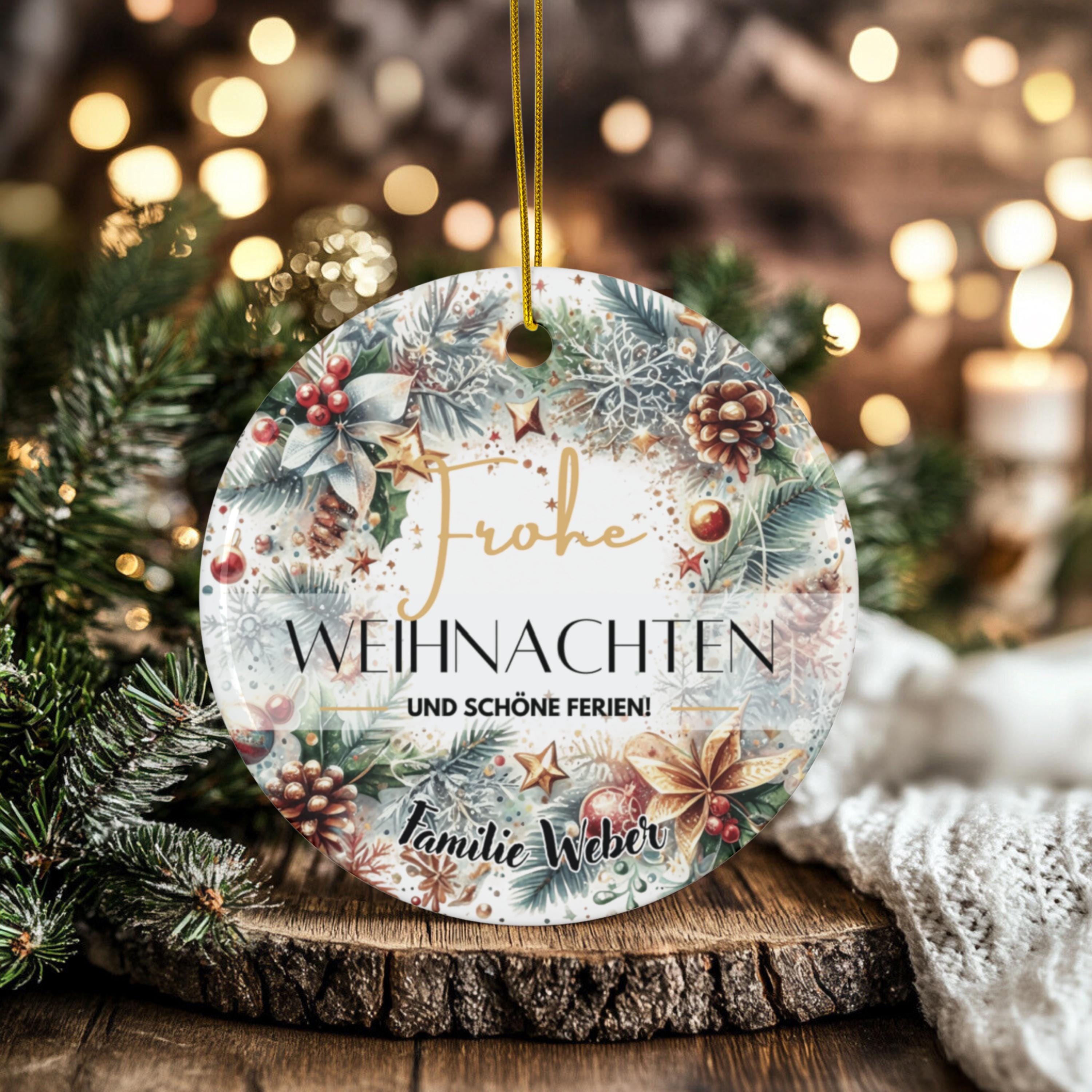 Personalisierter Weihnachtsbaumanhänger mit Familiennamen Individueller Christbaumschmuck bedruckte Weihnachtsdeko Geschenk mit Wunschtext