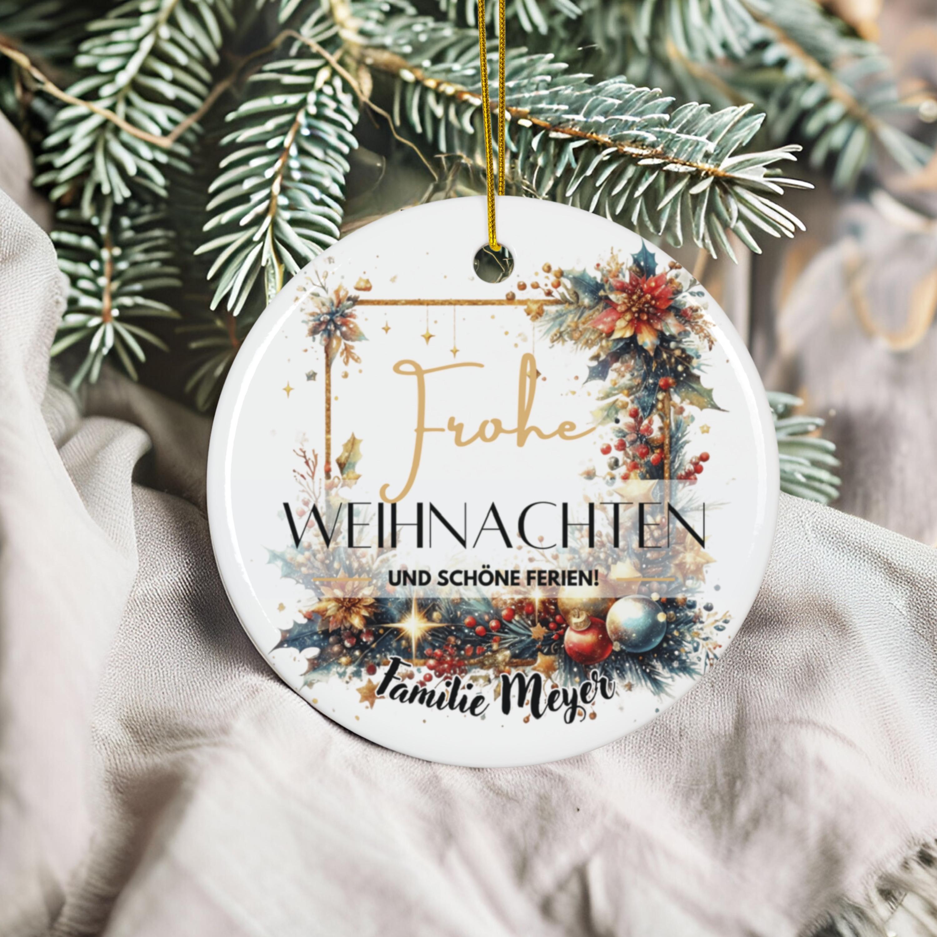 Personalisierter Weihnachtsbaumanhänger mit Familiennamen Individueller Christbaumschmuck bedruckte Weihnachtsdeko Geschenk mit Wunschtext