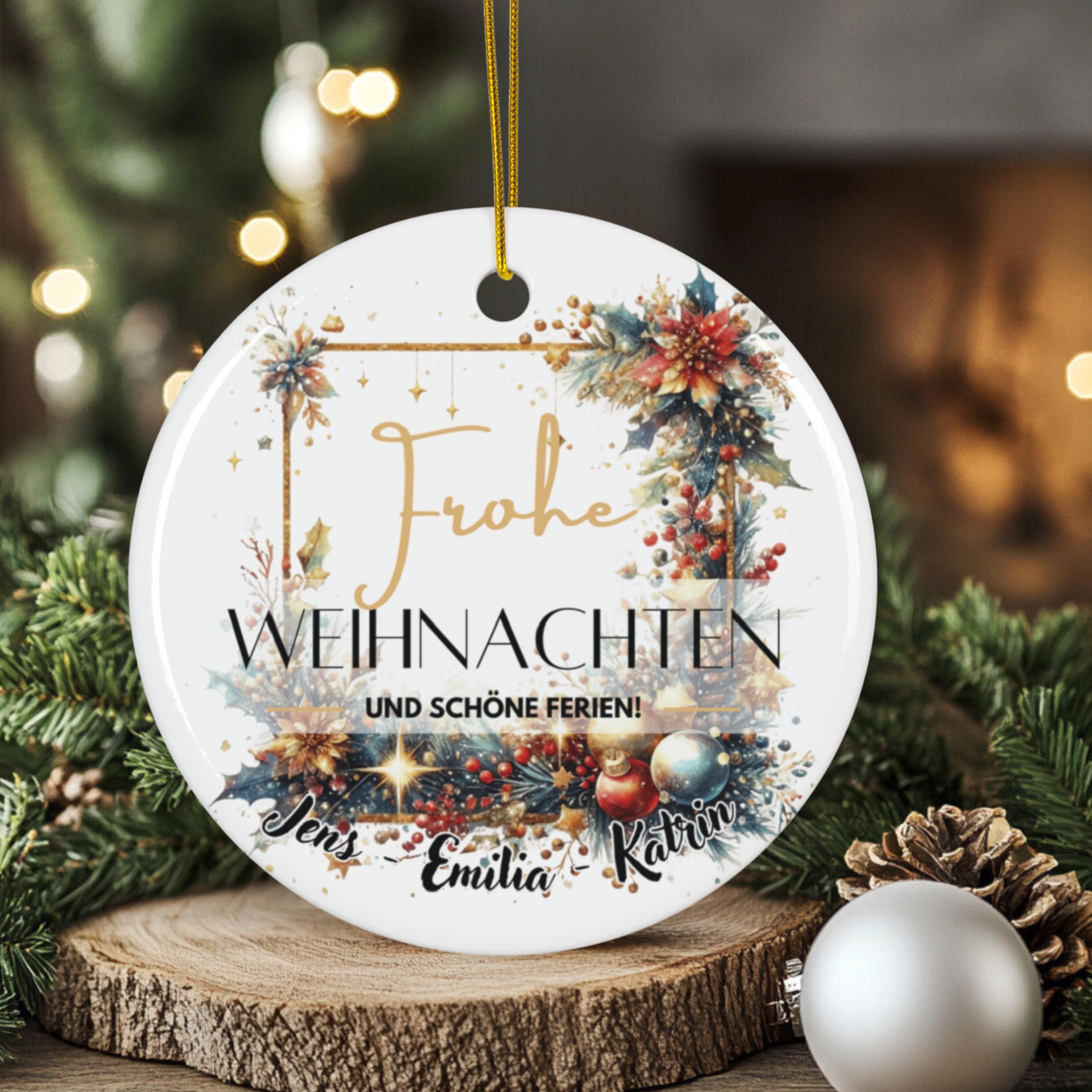 Personalisierter Weihnachtsbaumanhänger mit Familiennamen Individueller Christbaumschmuck bedruckte Weihnachtsdeko Geschenk mit Wunschtext