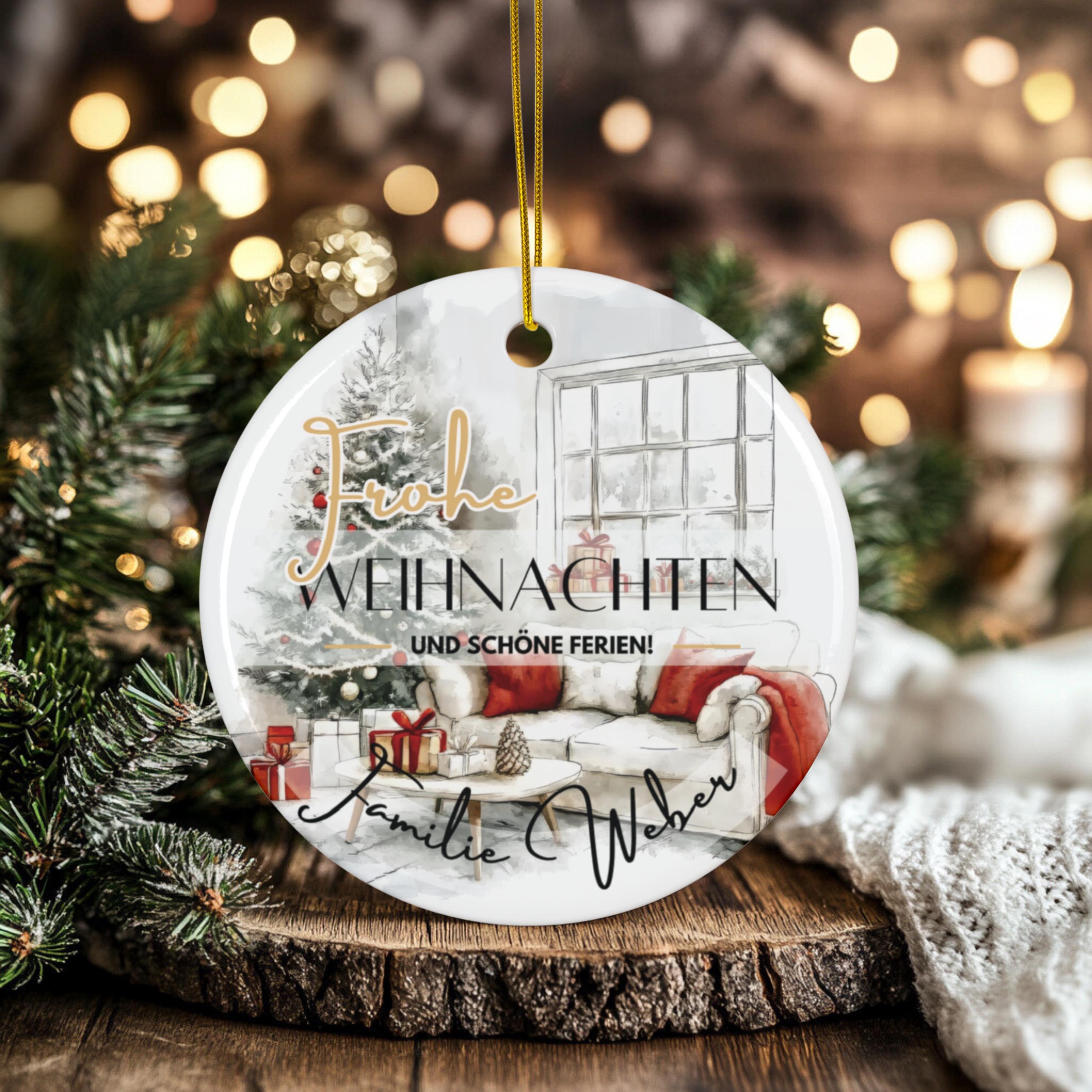 Personalisierter Weihnachtsbaumanhänger mit Familiennamen Individueller Christbaumschmuck bedruckte Weihnachtsdeko Geschenk mit Wunschtext