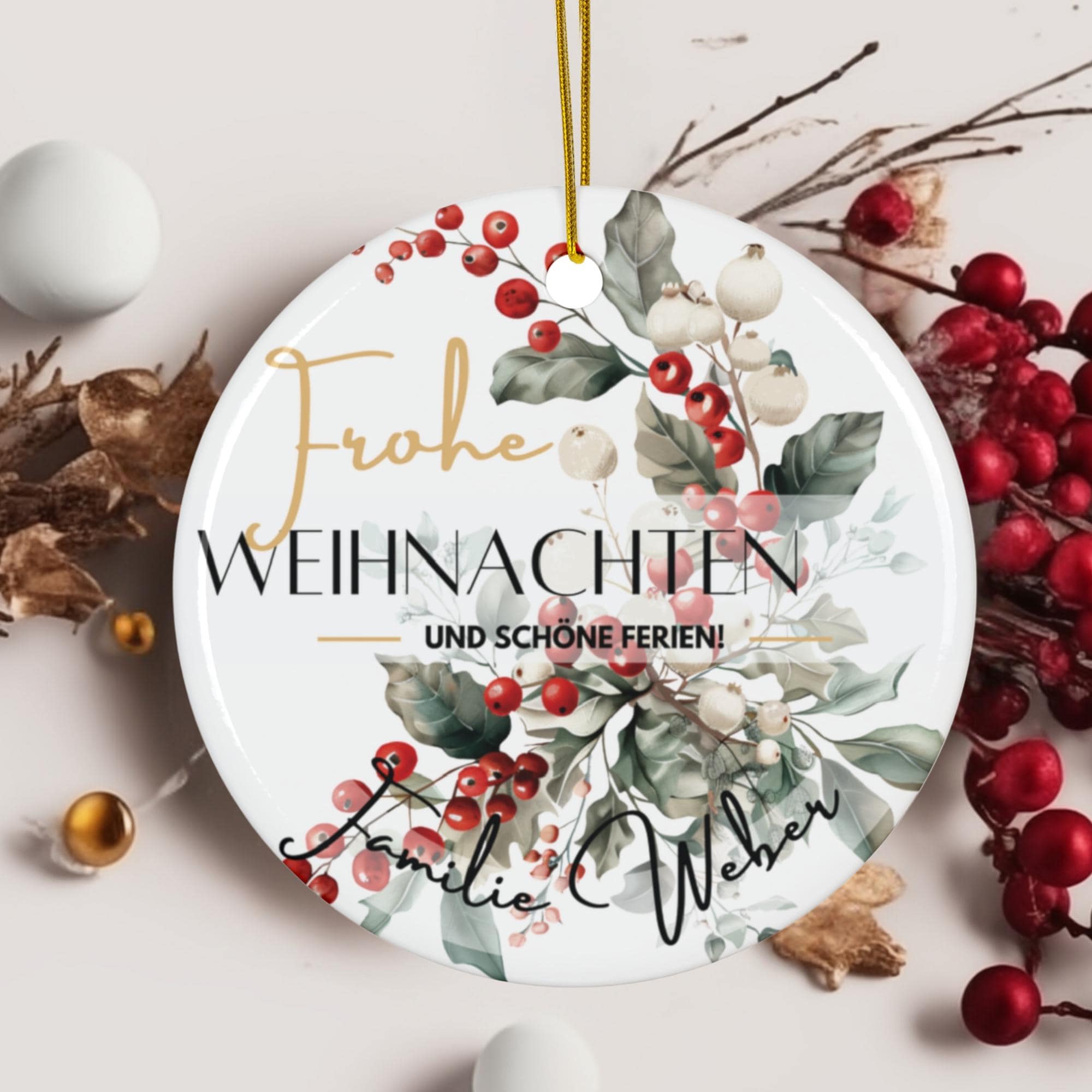 Personalisierter Weihnachtsbaumanhänger mit Familiennamen Individueller Christbaumschmuck bedruckte Weihnachtsdeko Geschenk mit Wunschtext