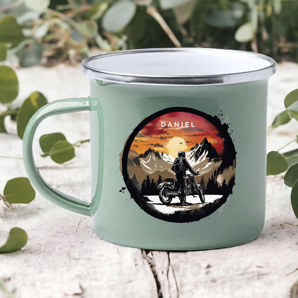 Emaille Mint Tasse motorrad geschenk personalisierbar mit Namen Geburtstagsgeschenk mit Wunschname Weihnachten Becher motorrad geschenkidee