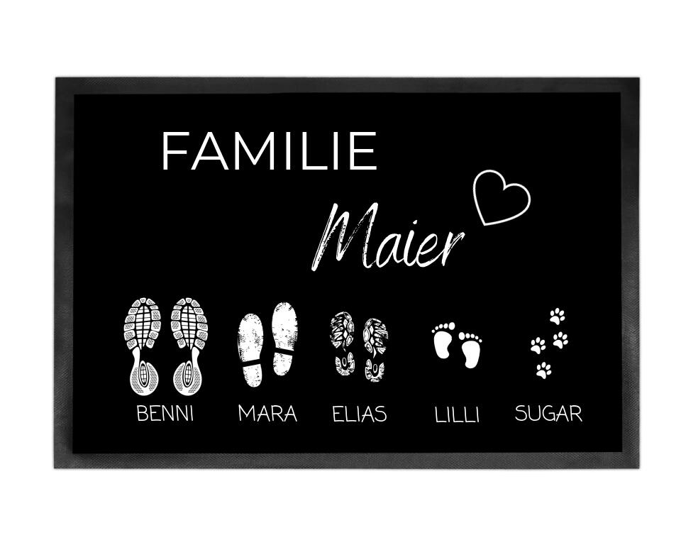 Fußmatte | Familie| anpassbar mit Namen| Fußabdrücke