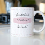 Lade das Bild in den Galerie-Viewer, Personalisierte Tasse für die beste Cousine der Welt | mit Wunschtext | Kaffeetasse Namenstasse | Geschenkidee | Individuell bedruckt
