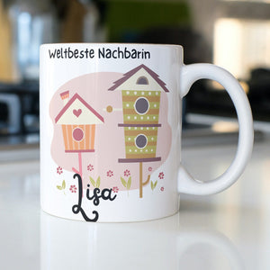 Personalisierte Tasse für die weltbeste Nachbarin, mit süßem Häuschen Motiv | Kaffeetasse Namenstasse | Geschenkidee | Individuell bedruckt