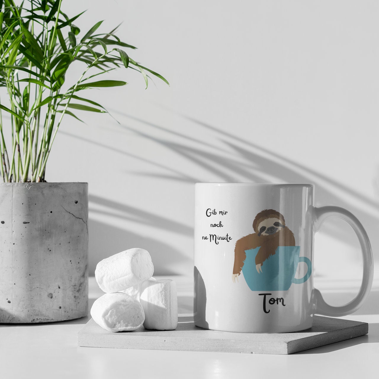 Tasse für Langschläfer mit süßem Faultier Motiv | Kaffeetasse Namenstasse | Geschenkidee | Individuell bedruckt