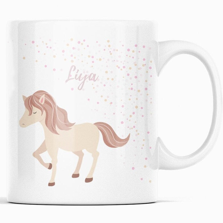Personalisierte Tasse mit süßem Pony-Motiv | Kaffeetasse Namenstasse Kindertasse | Geschenkidee Kindergeschenk | Individuell bedruckt