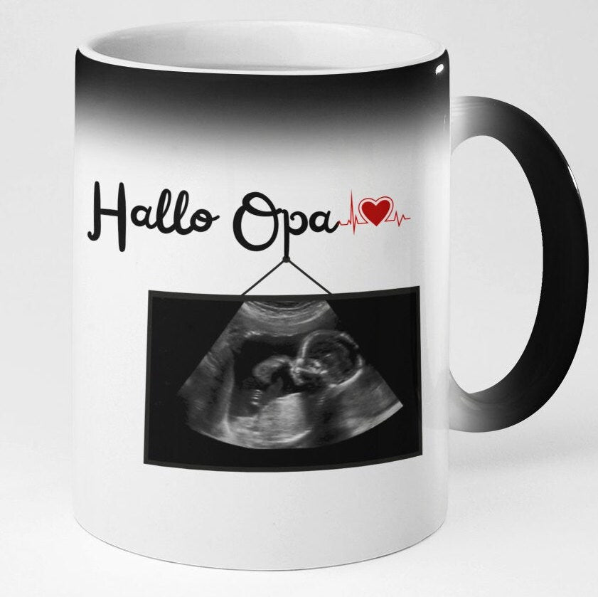 Zaubertasse für den Opa, Großvater, Schwangerschaft kreativ verkünden mit Ultraschallbild|Kaffeetasse | Geschenkidee | Individuell bedruckt