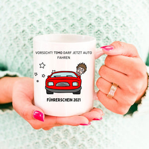 Tasse als Geschenk zum Führerschein|personalisierbar mit Namen - GlamourDesign