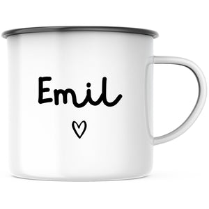Emaille Tasse| Becher personalisiert mit deinem Wunschnamen und Herzchen| beidseitig - GlamourDesign