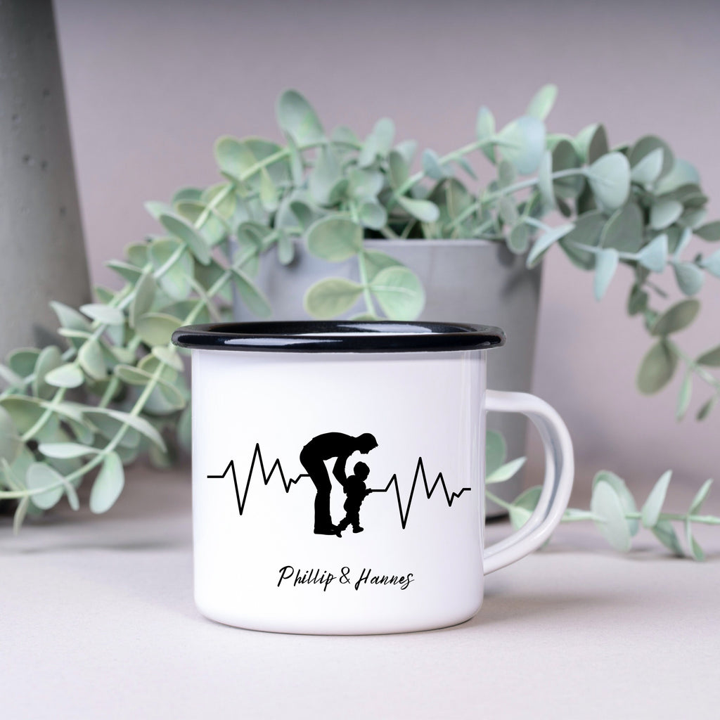 Emaille Tasse| Becher| Geschenk| Papa&Sohn| mit Wunschnamen