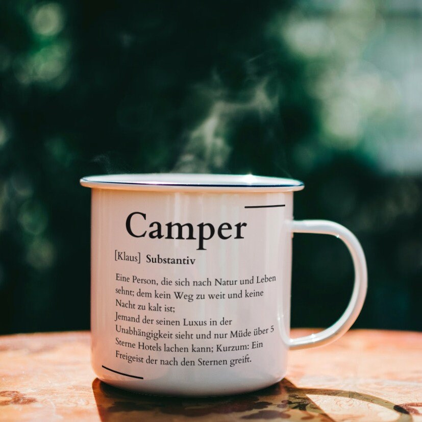 Emaille Tasse| Becher| Definition Camper| Duden| personalisierbar mit Namen