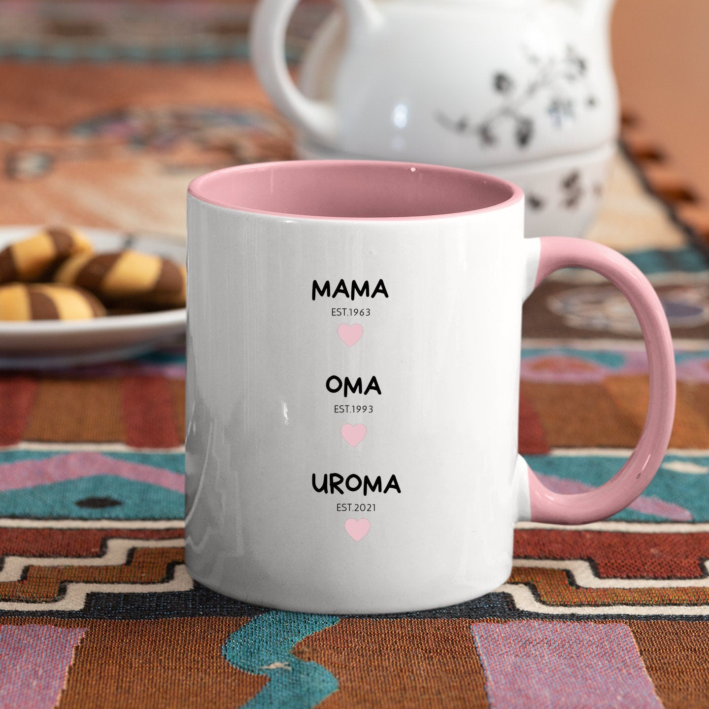 Tasse für werdende Uromas| Schwangerschaftsverkündung an die Oma| personalisierbar mit Jahreszahlen| Rosa