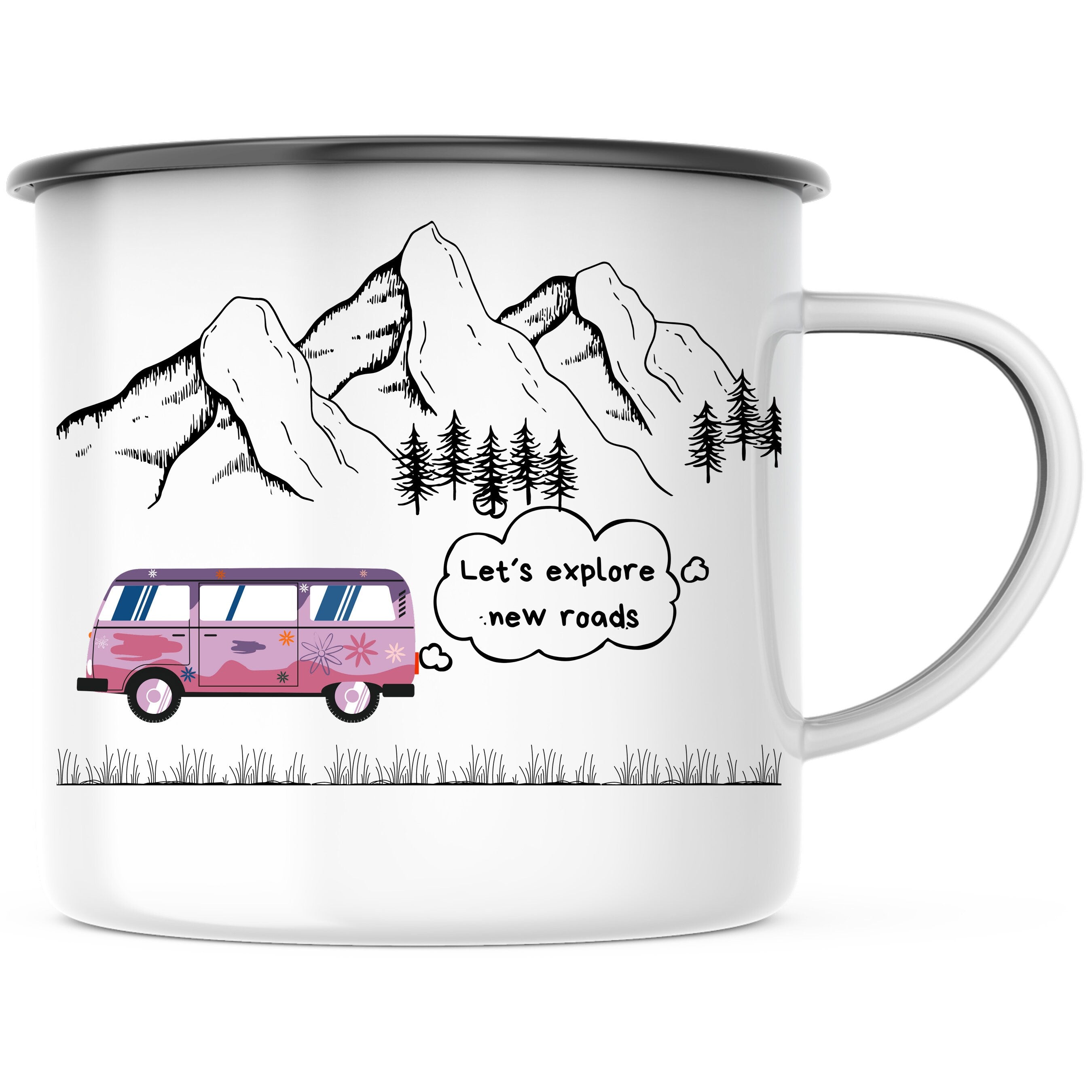 Emaille Tasse| Becher| Camping| Reisen| Lets explore new roads