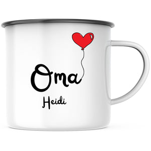 Emaille Tasse| Becher| Geschenk für die Oma| mit Herz Motiv| personalisierbar mit Wunschnamen